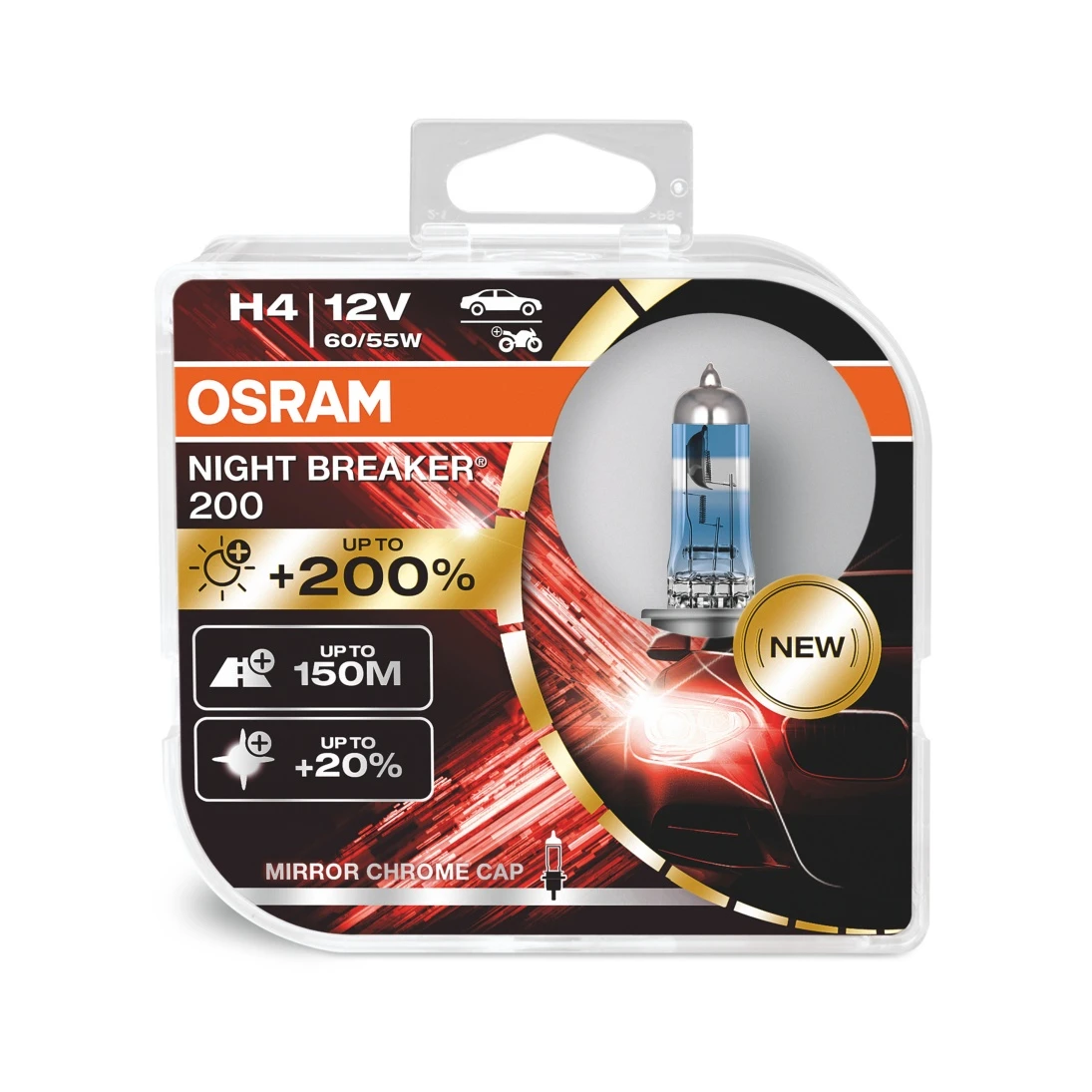 Osram Autolamppu 12V 60/55 H4 Night Breaker +200% Polttimopari