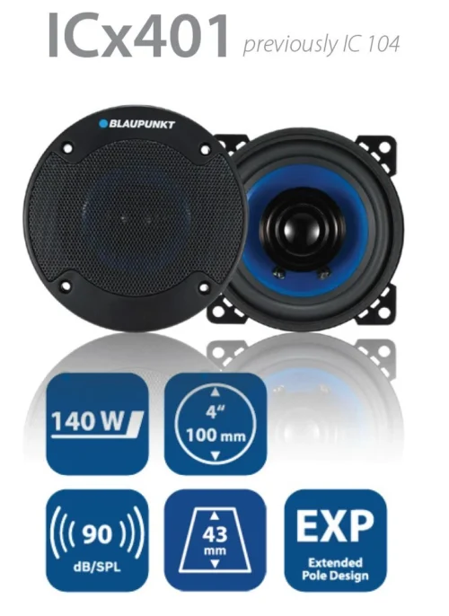 Blaupunkt Kaiutin ICx401, 100mm/4", 2-kartio, Sis. Ritilät, Asennussyvyys 43mm